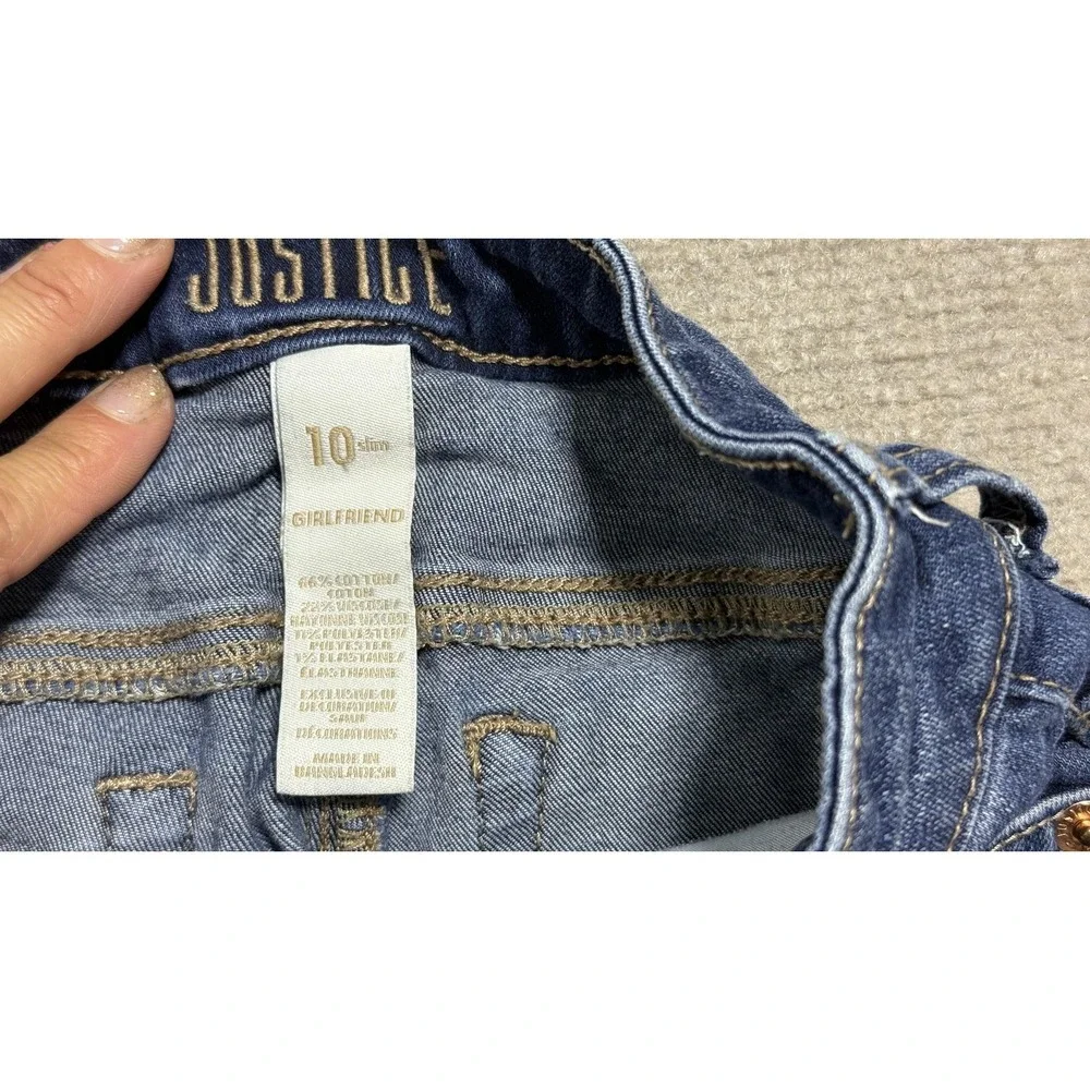 Justice Girlfriend Jeans Girls 10 Slim Blue Straight Leg Embroidered‎ Stretch